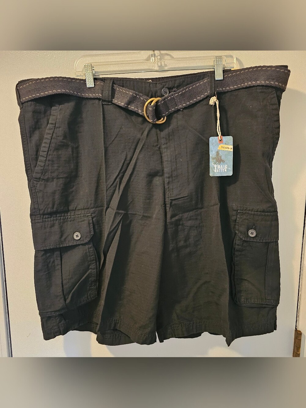 True Nation Ripstop Cargo Shorts W/ Belt Black Men's Size 48 NWT‎
